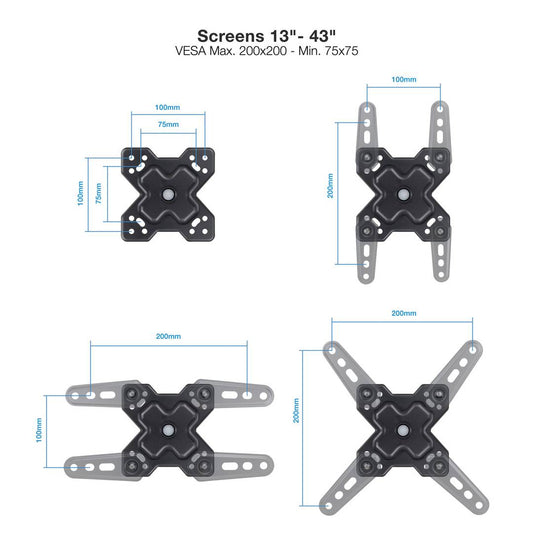 Soporte pantalla LCD a pared para TV de 13'- 43' articulado 66-370 mm