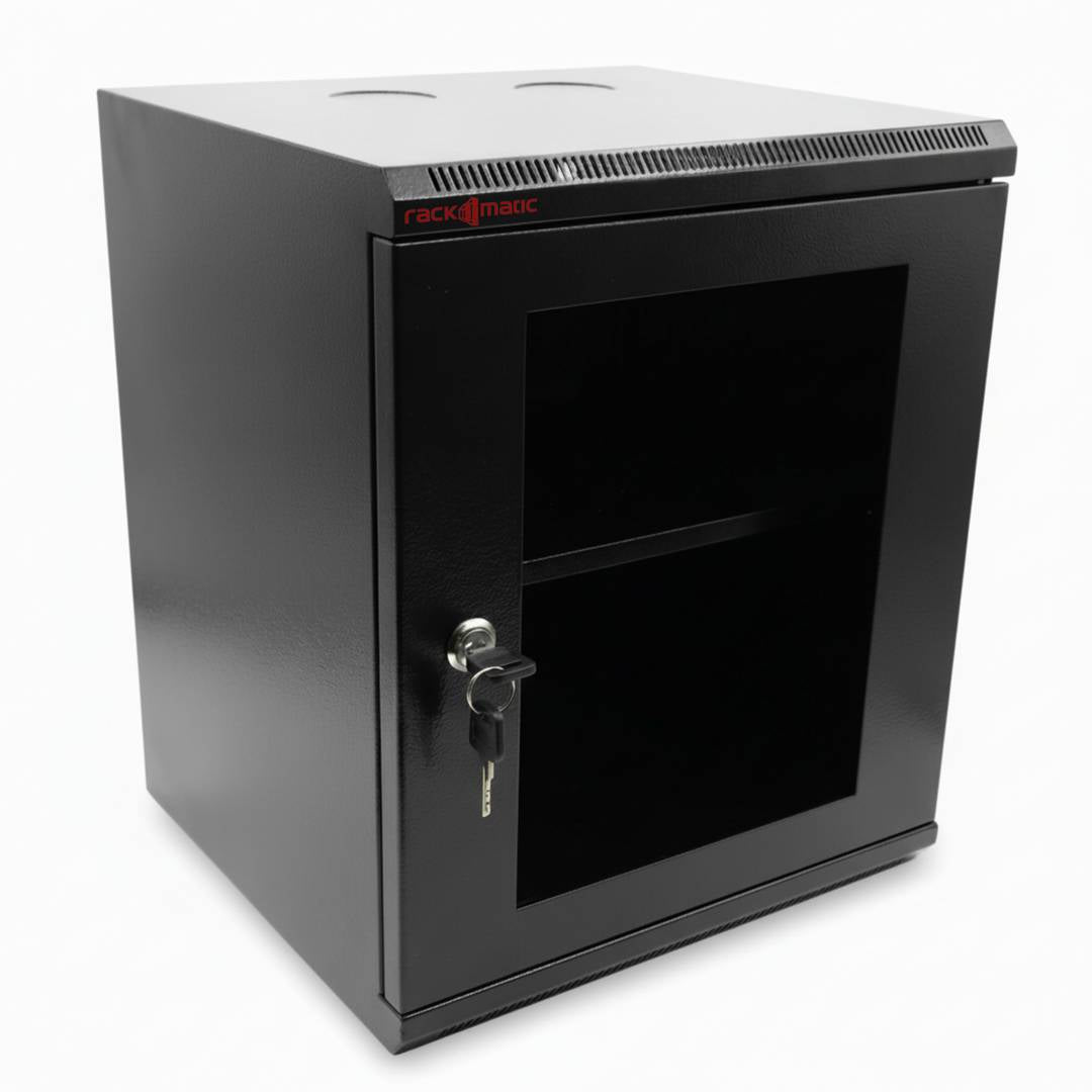 Armario rack mural 10' 6U 310x280x370mm con bandeja TENRack GO montado