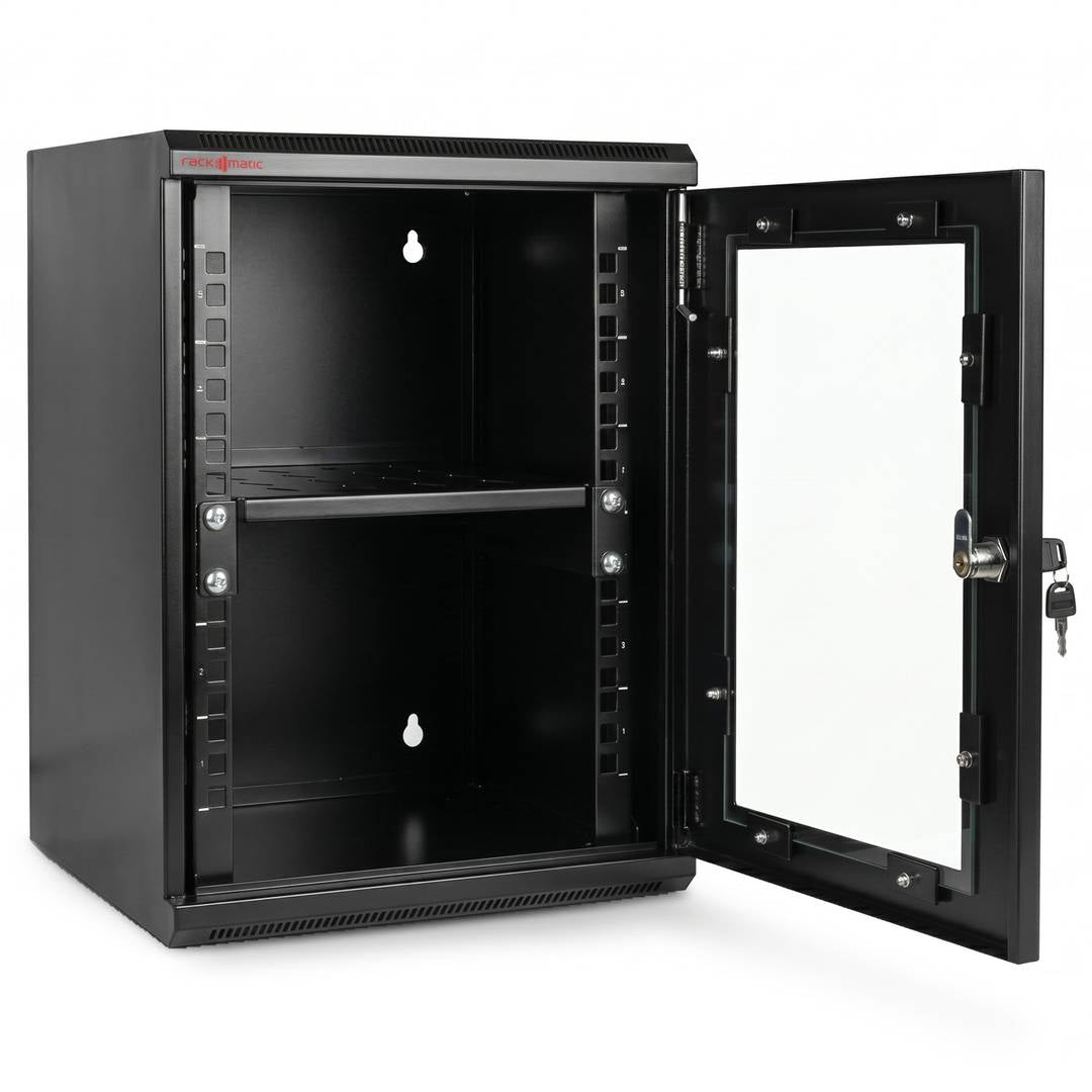 Armario rack mural 10' 6U 310x280x370mm con bandeja TENRack GO montado