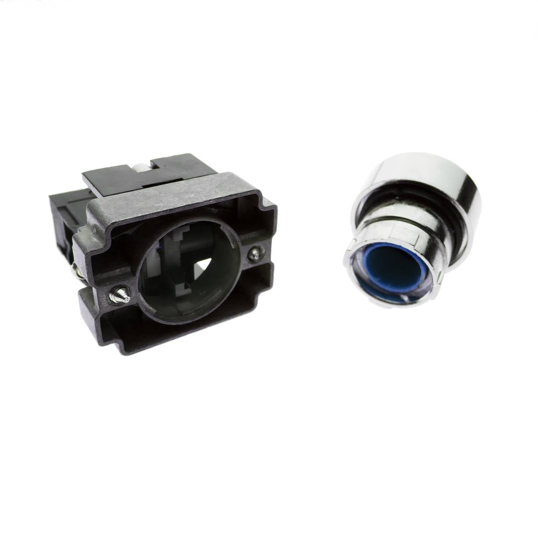 Pulsador de enganche 22mm 220V 10A con bloqueo azul