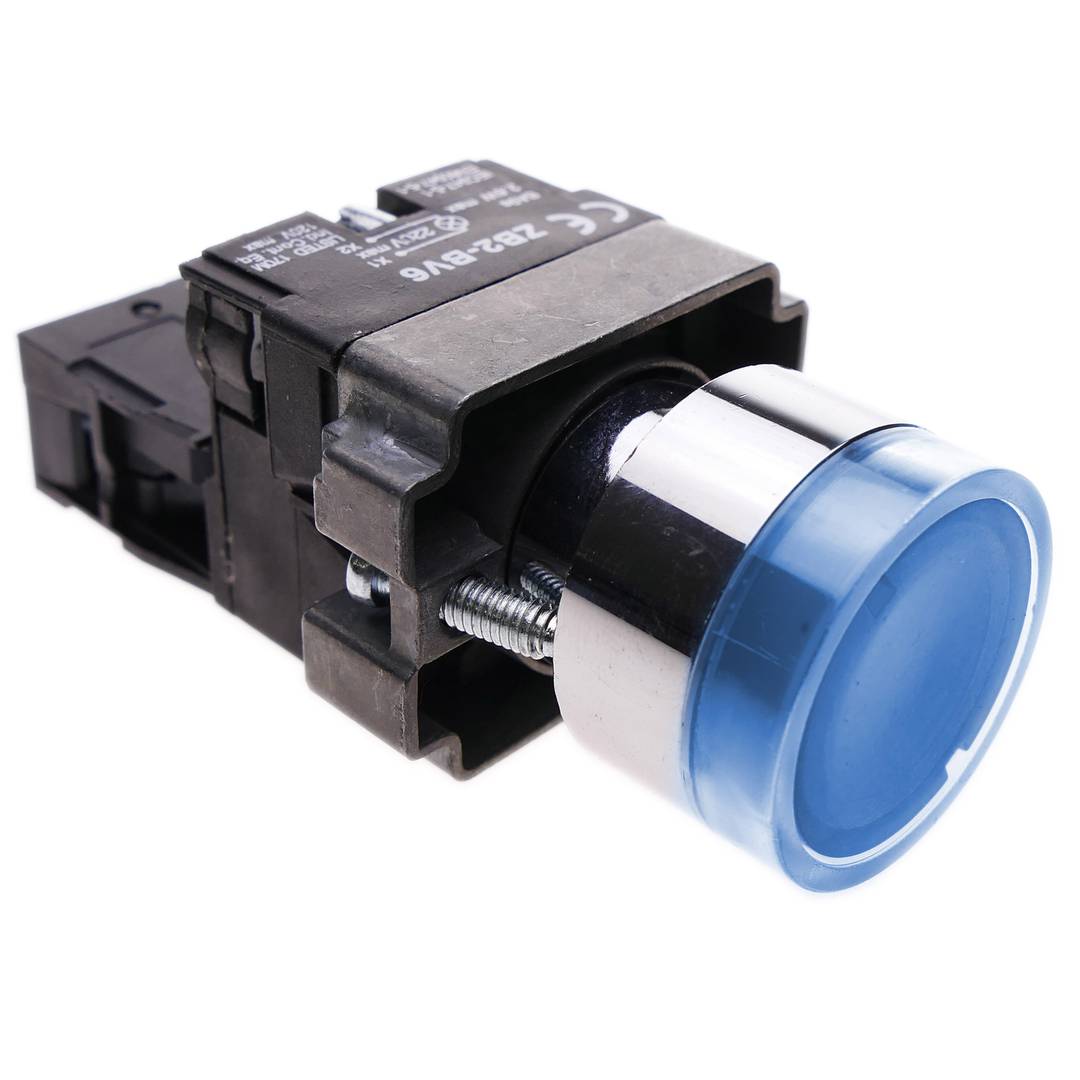 Pulsador momentáneo 22mm 1NC 400V 10A normal cerrado con luz LED azul