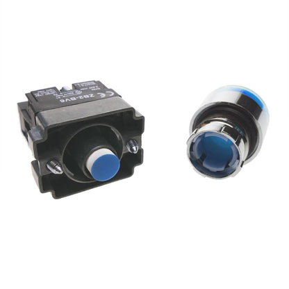 Pulsador momentáneo 22mm 1NC 400V 10A normal cerrado con luz LED azul