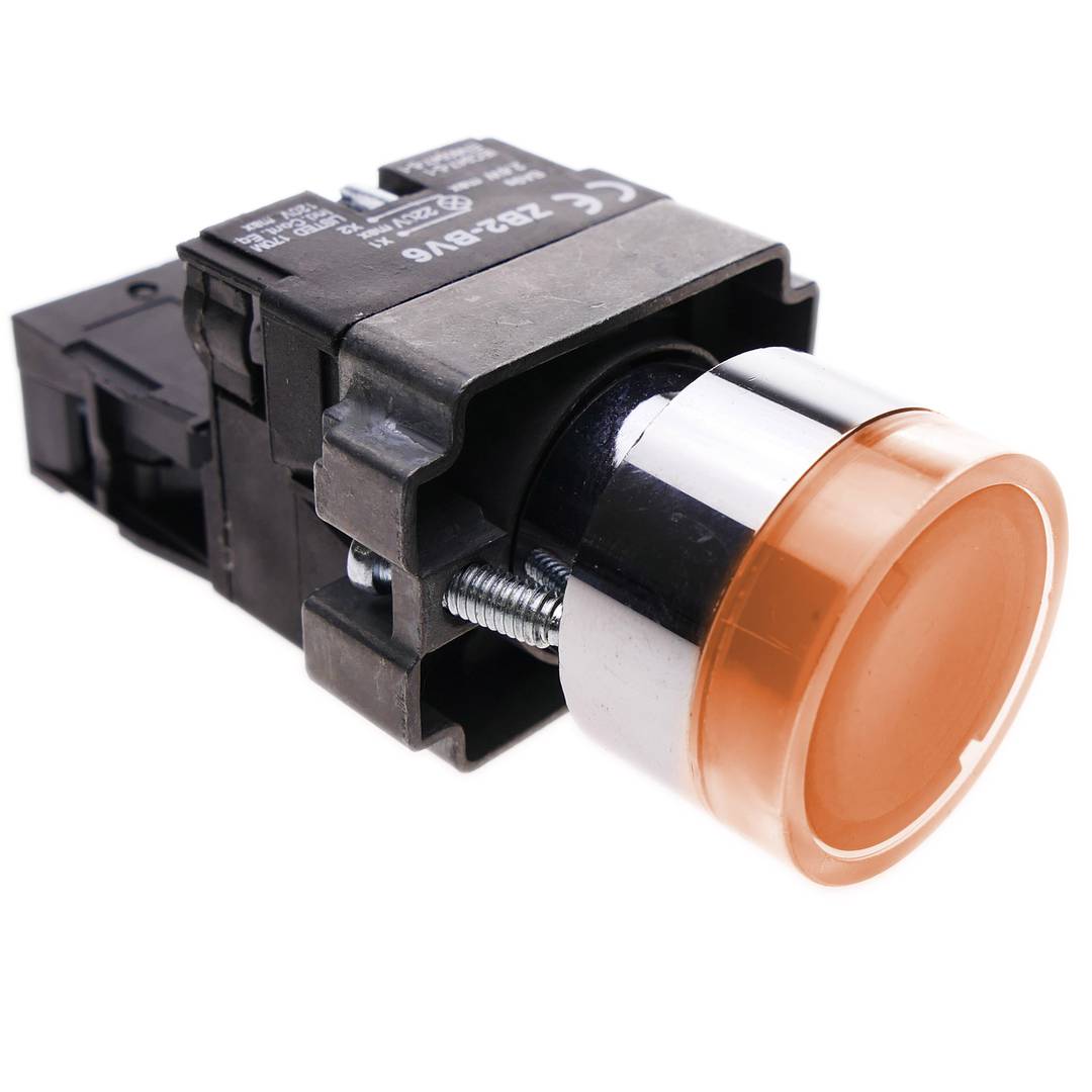 Pulsador momentáneo 22mm 1NC 400V 10A normal cerrado con luz LED naranja