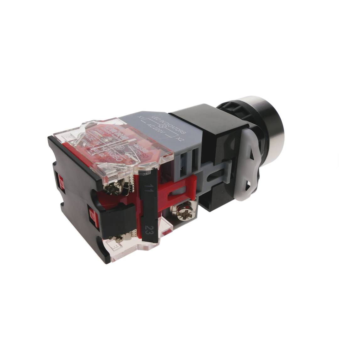 Pulsador de enganche 22mm 220V 10A con bloqueo y luz LED
