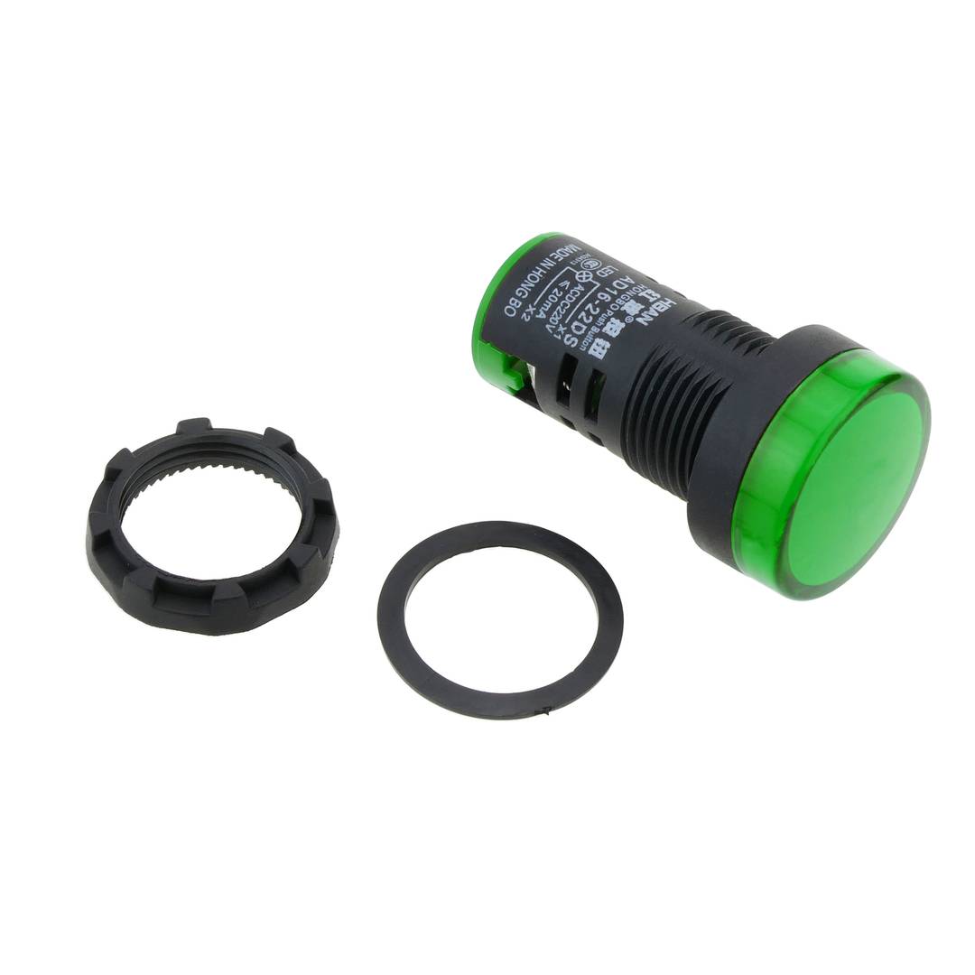Luz piloto LED de 22 mm para paneles de control 220 VAC verde