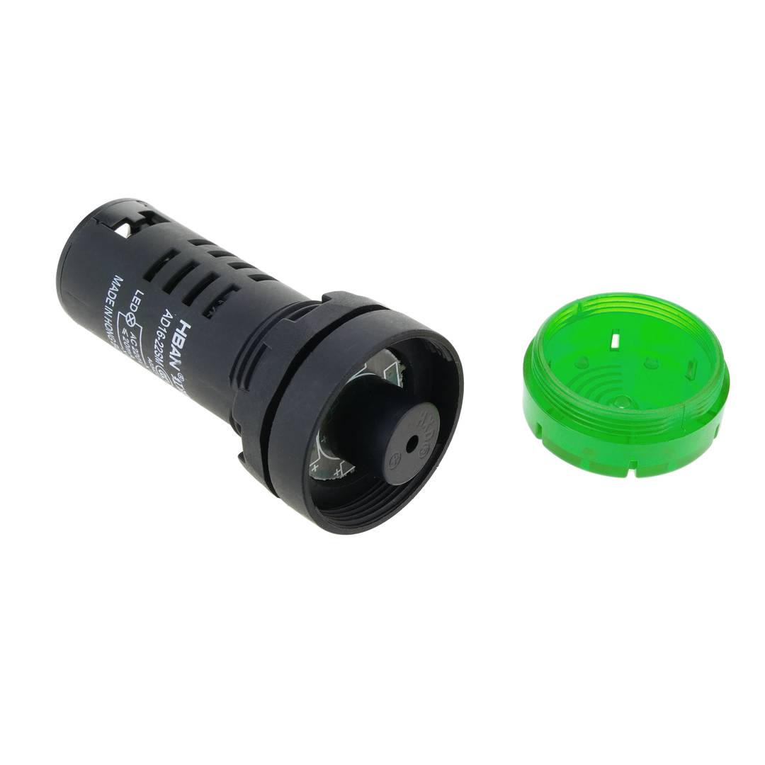 Zumbador de 22 mm para paneles de control 220 VAC verde señal acústica