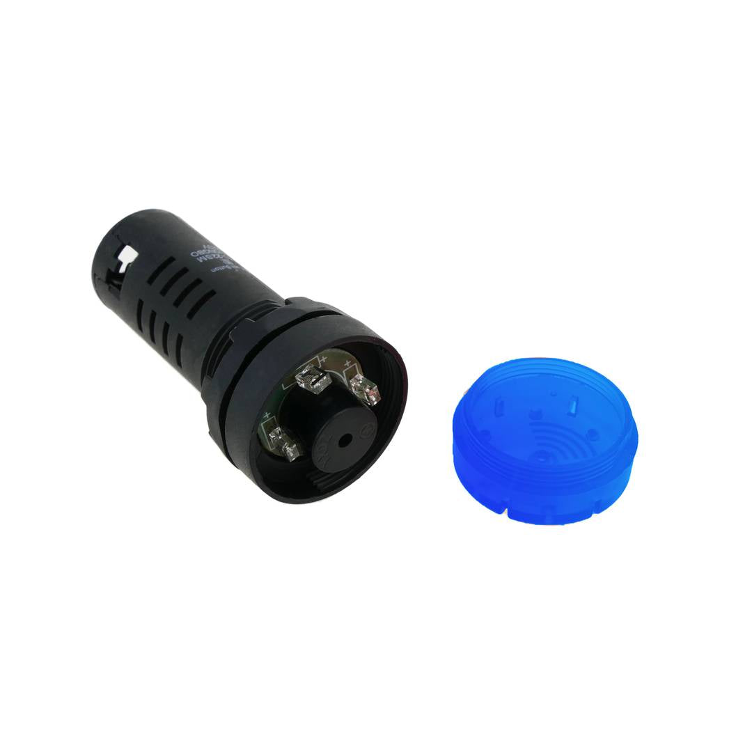 Luz piloto LED intermitente con zumbador de 22 mm para paneles de control 220 VAC azul