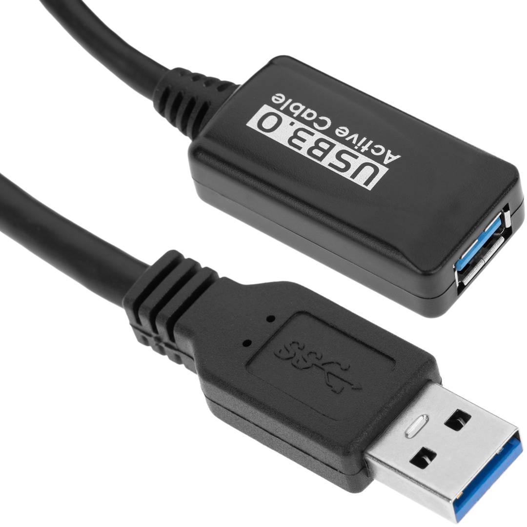 Cable prolongador con amplificador USB-A 3.0 macho a USB-A 3.0 hembra 5 m negro