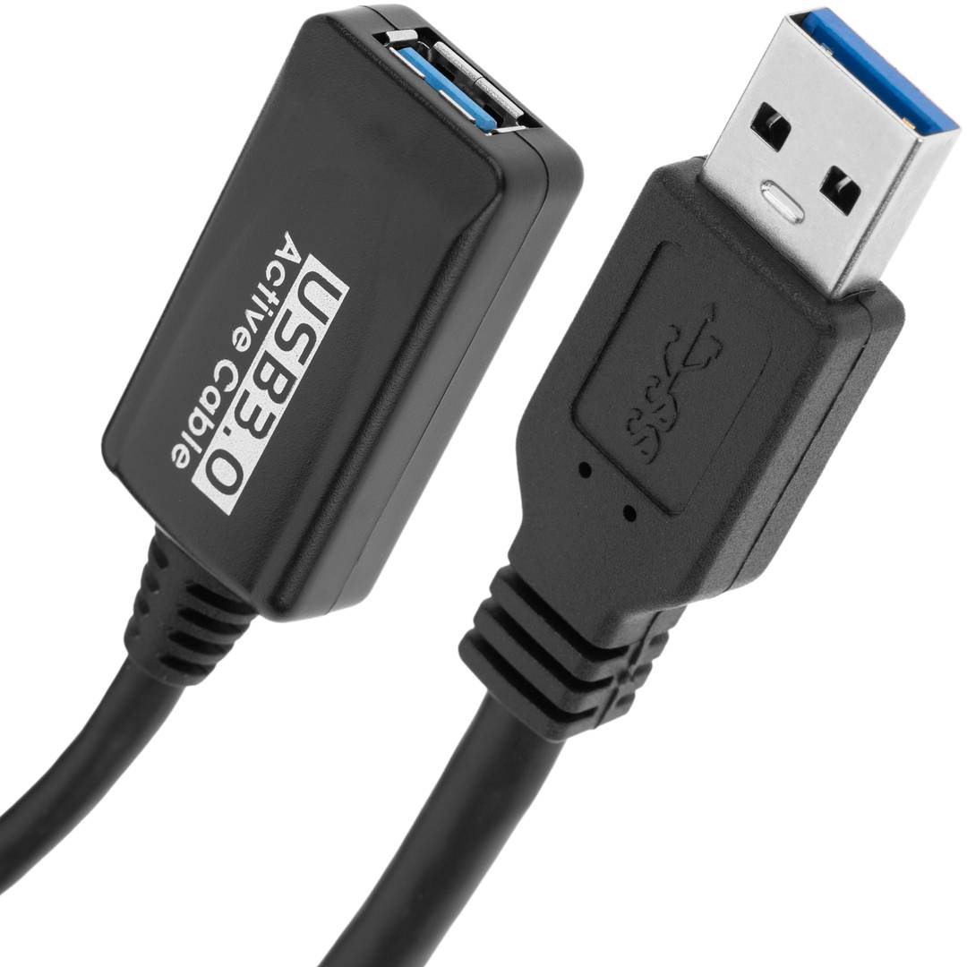 Cable prolongador con amplificador USB-A 3.0 macho a USB-A 3.0 hembra 5 m negro