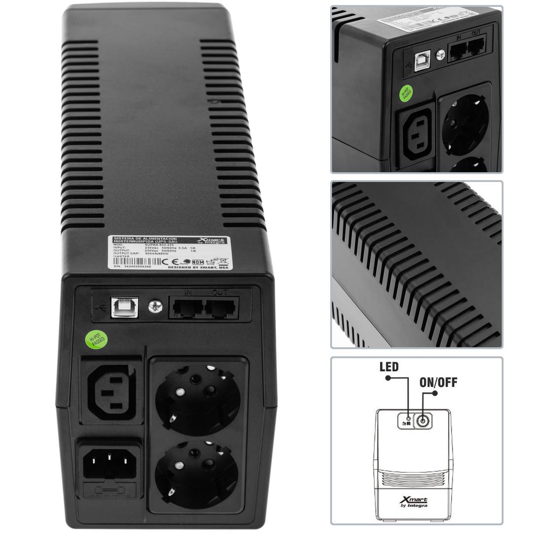 SAI de línea interactiva Supra de 900VA con 2 schuko