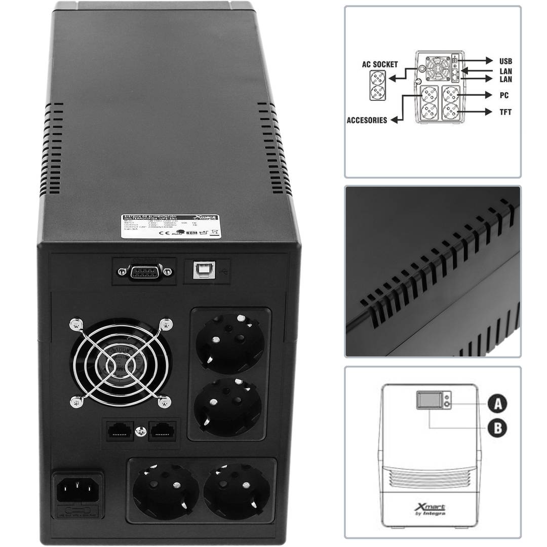 SAI de linea sinusoidal SW-PRO de 2200VA 1400W con 4 schuko