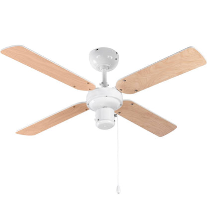 Ventilador de techo color reversible blanco/madera con control de 3 velocidades 50 W con función invierno y verano