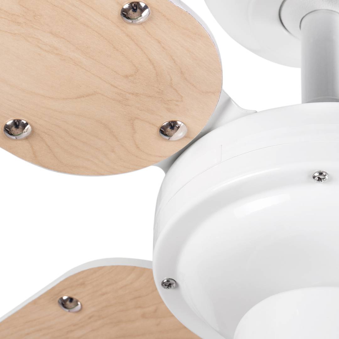 Ventilador de techo color reversible blanco/madera con control de 3 velocidades 50 W con función invierno y verano