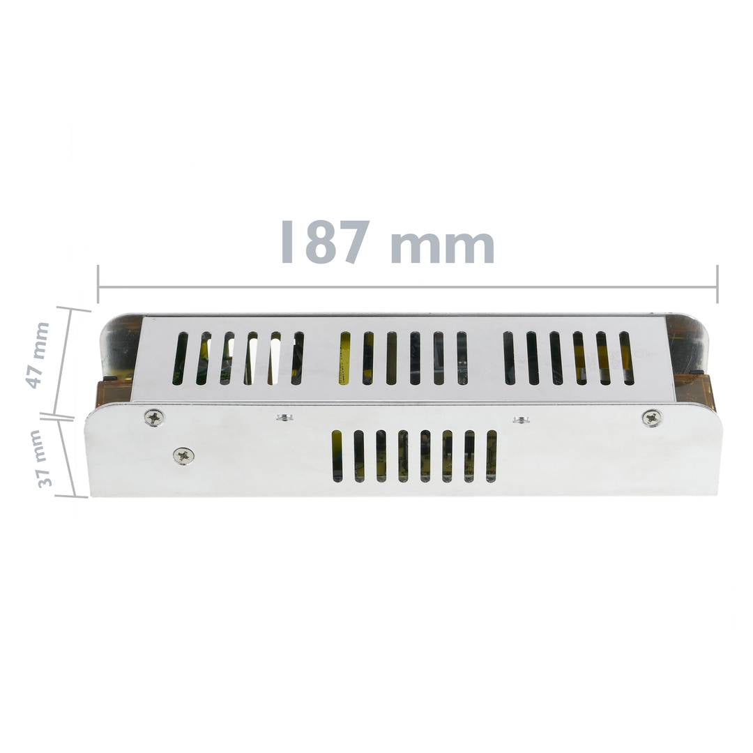 Fuente de alimentación industrial 12VDC 8.3A. Tamaño 47 x 187 x 37 mm