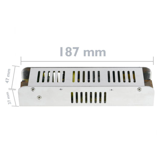 Fuente de alimentación industrial 12VDC 8.3A. Tamaño 47 x 187 x 37 mm