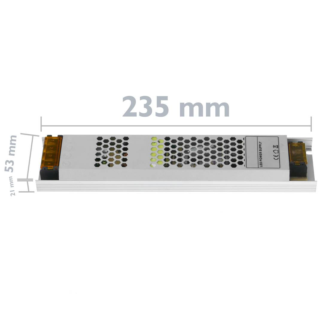 Fuente de alimentación industrial de superficie 12VDC 8.3A. Tamaño 53 x 235 x 21 mm