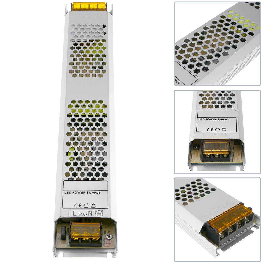 Fuente de alimentación industrial de superficie 12VDC 8.3A. Tamaño 53 x 235 x 21 mm