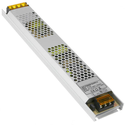 Fuente de alimentación industrial de superficie 12VDC 16.7A. Tamaño 53 x 308 x 21 mm