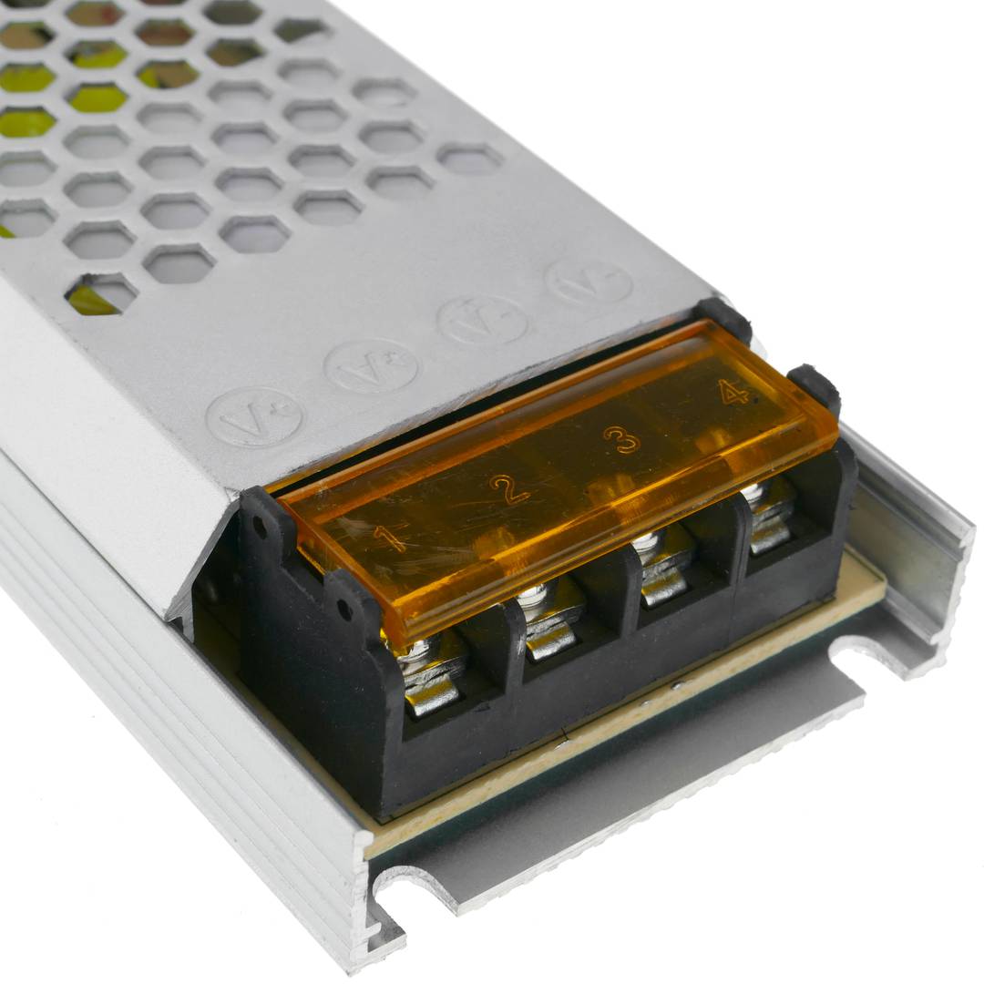 Fuente de alimentación industrial de superficie 12VDC 16.7A. Tamaño 53 x 308 x 21 mm