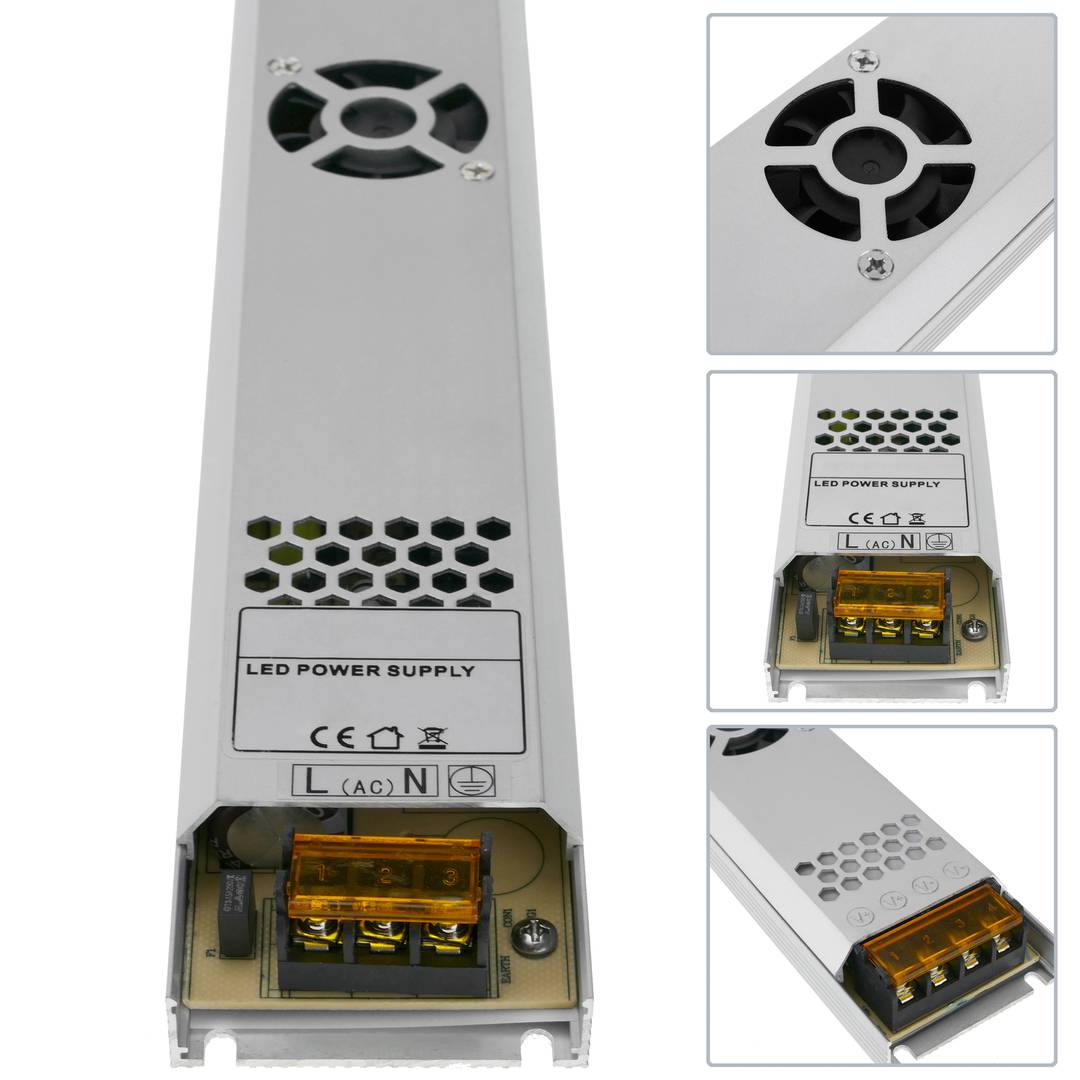 Fuente de alimentación industrial de superficie 12VDC 20.8A. Tamaño 53 x 308 x 21 mm