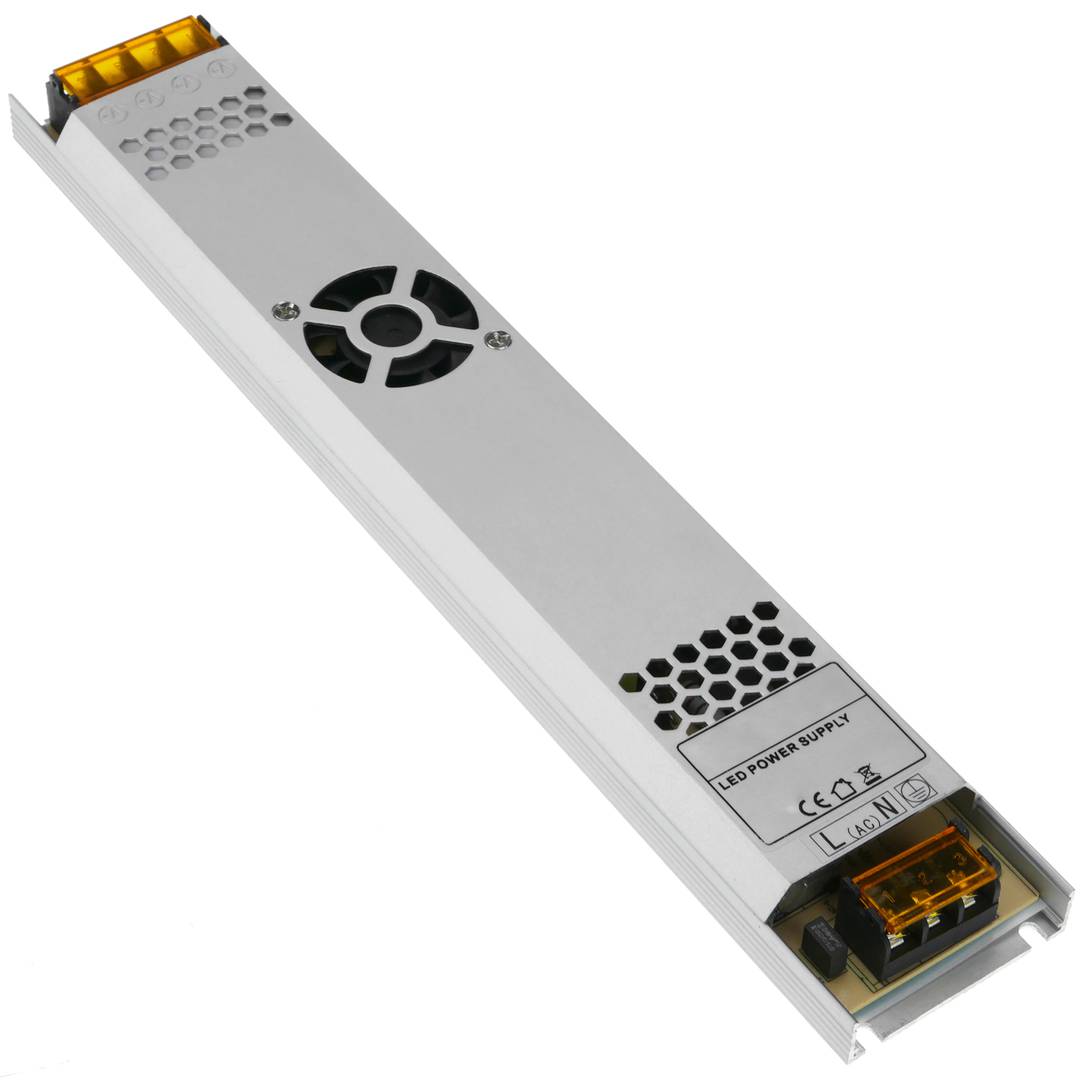 Fuente de alimentación industrial de superficie 12VDC 20.8A. Tamaño 53 x 308 x 21 mm