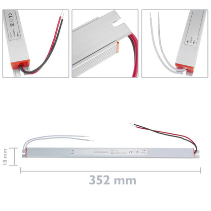 Fuente de alimentación industrial para LED 12VDC 5A. Tamaño 18 x 352 x 15 mm