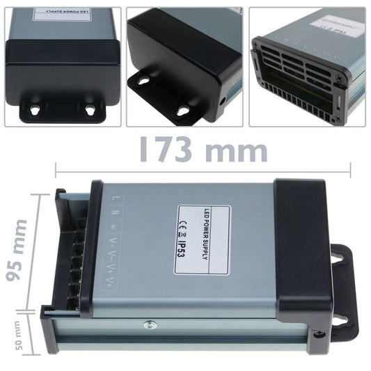Fuente de alimentación industrial de superficie 12VDC 20.8A. Tamaño 95 x 173 x 50 mm IP53