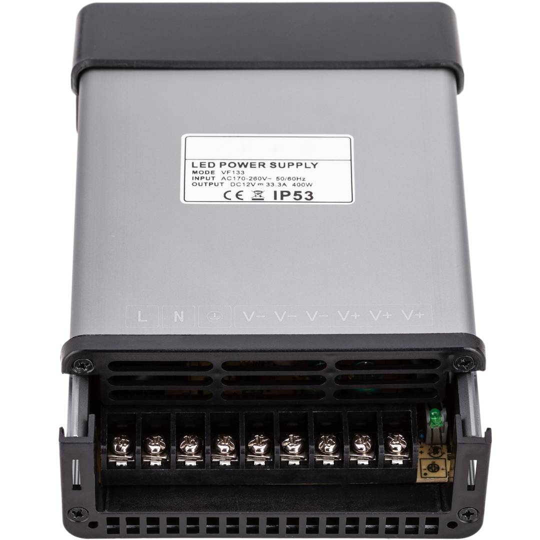 Fuente de alimentación industrial de superficie 12VDC 33.3A. Tamaño 116 x 194 x 50 mm IP53