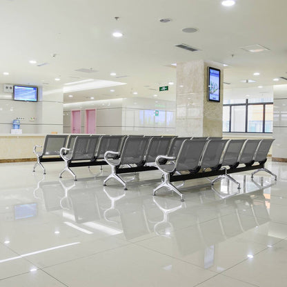 Bancada para sala de espera con sillas ergonómicas plateadas de 4 plazas