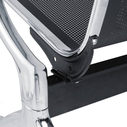 Bancada para sala de espera con sillas ergonómicas negras de 4 plazas