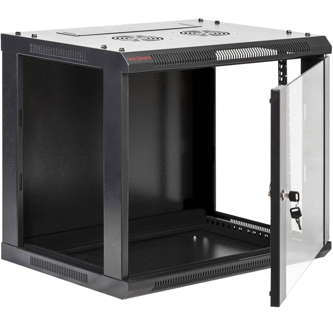 Armario rack mural 19' 9U 600x450x500mm pared negro SOHORack GO montado