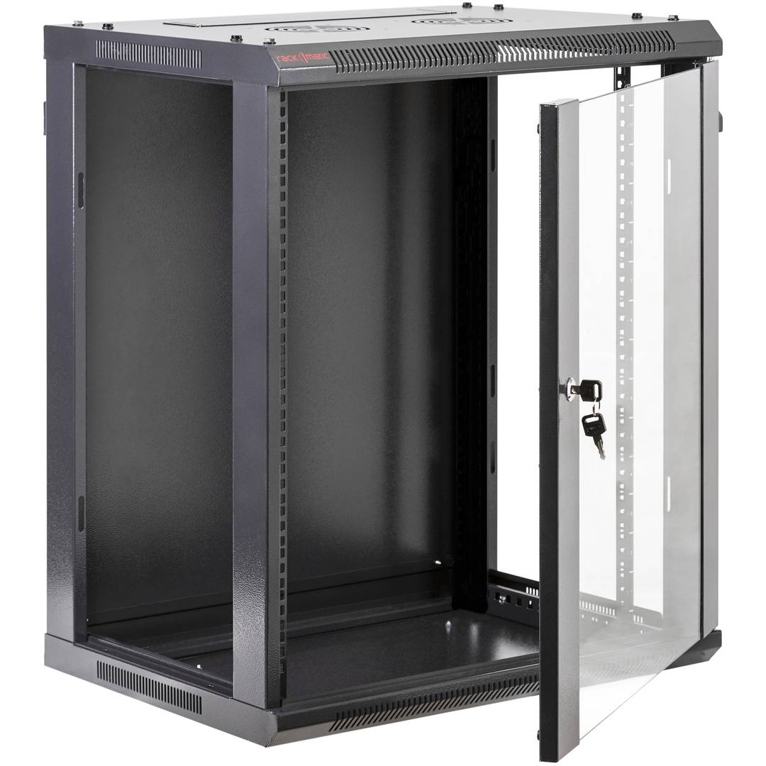 Armario rack mural 19'' 15U 600x450x770mm pared negro SOHORack GO montado