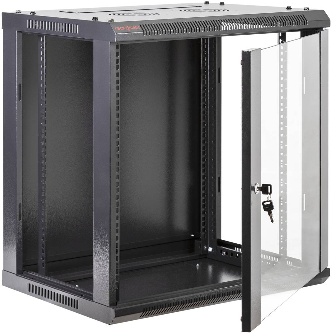 Armario rack mural 19' 12U 600x600x640mm pared negro SOHORack GO montado