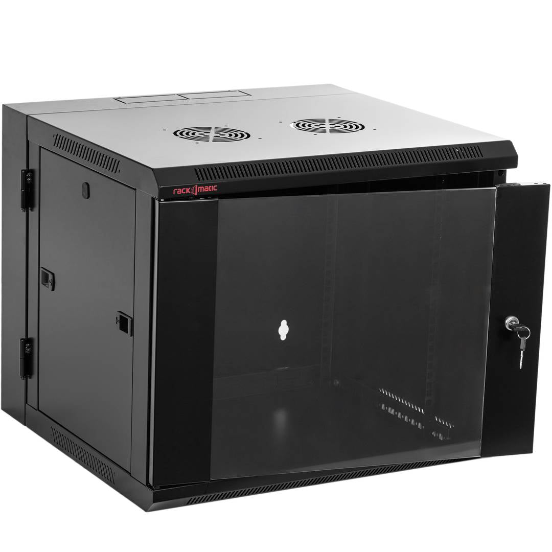 Armario rack mural 19'' pivotante 9U 600x550x500mm pared negro SOHORack GO montado