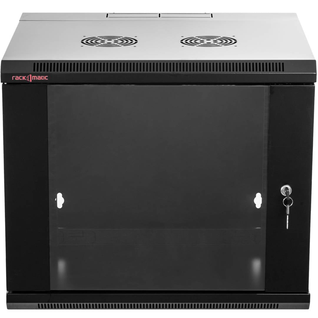 Armario rack mural 19'' pivotante 9U 600x550x500mm pared negro SOHORack GO montado