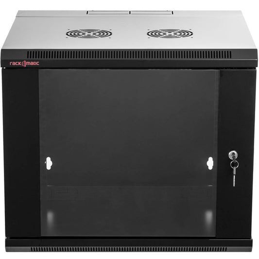 Armario rack mural 19'' pivotante 9U 600x550x500mm pared negro SOHORack GO montado