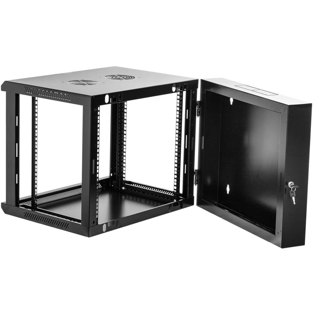 Armario rack mural 19'' pivotante 9U 600x550x500mm pared negro SOHORack GO montado