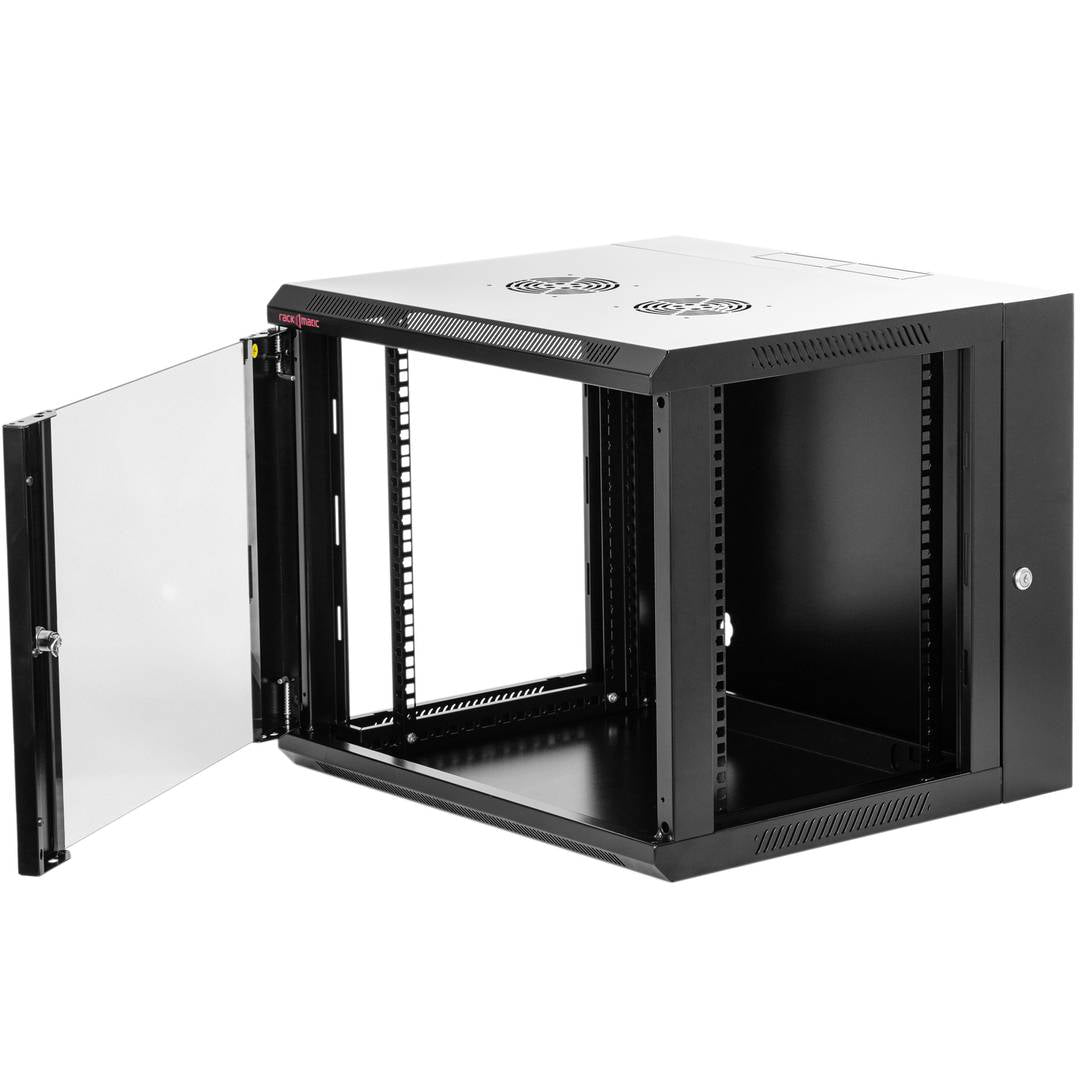 Armario rack mural 19'' pivotante 9U 600x550x500mm pared negro SOHORack GO montado