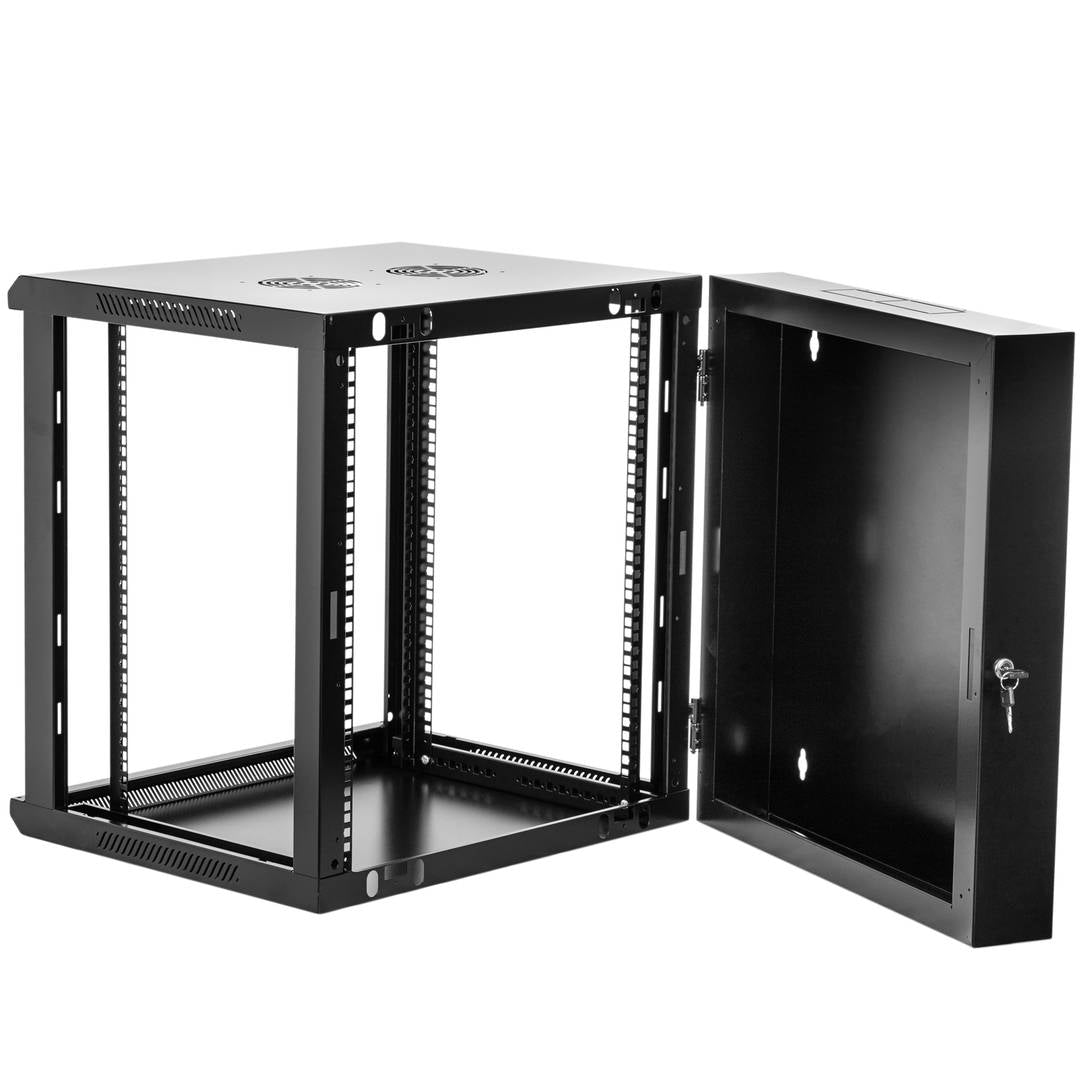 Armario rack mural 19'' pivotante 12U 600x550x635mm pared negro SOHORack GO montado