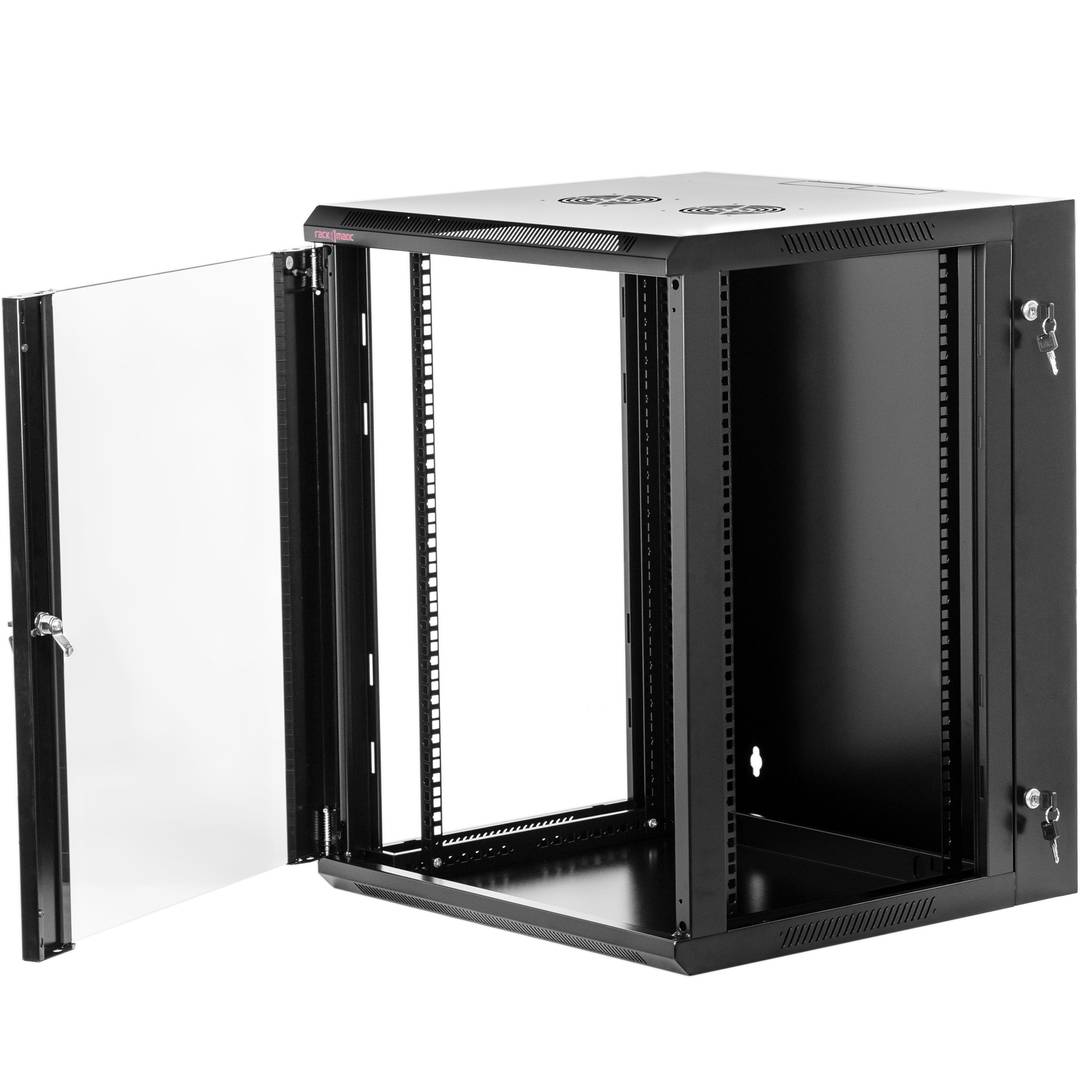 Armario rack mural 19'' pivotante 15U 600x550x770mm pared negro SOHORack GO montado