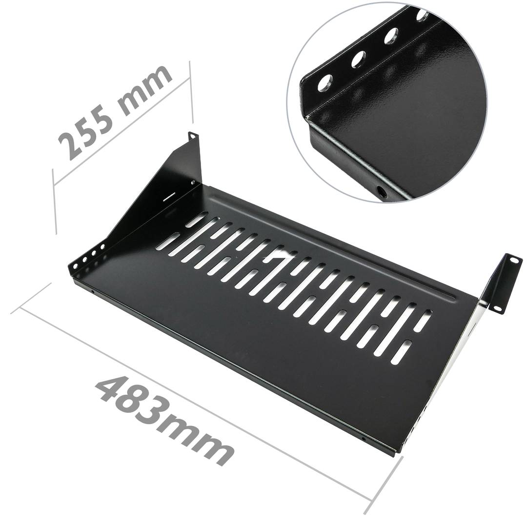 Bandeja rack de fijación frontal de 2U y profundidad 250 mm