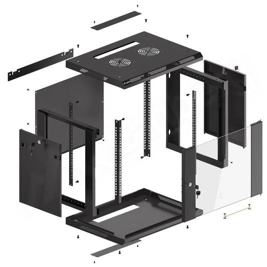 Armario Rack mural 19' 9U F450 600x450x512mm pared desmontado DIY negro Lanberg
