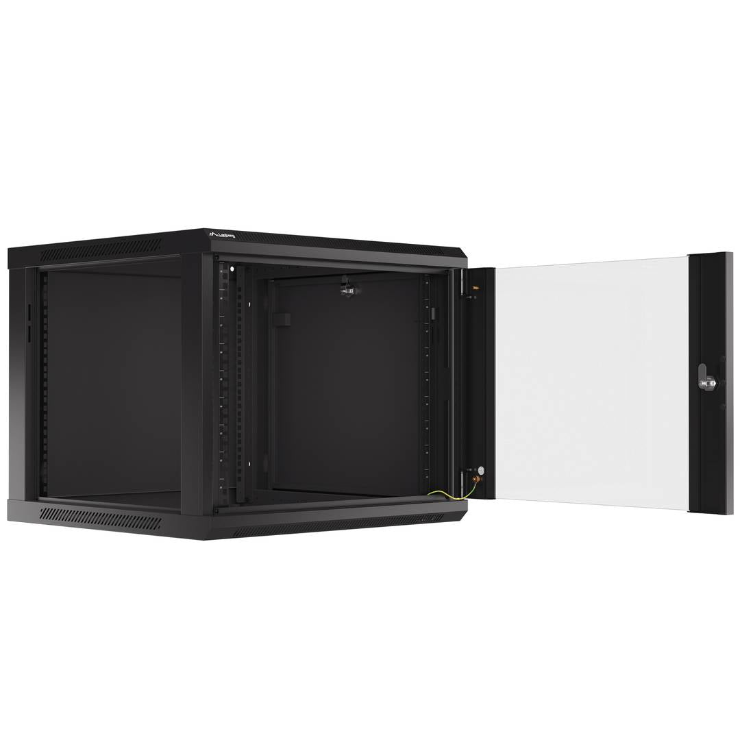 Armario Rack mural 19' 9U F600 600x600x512mm pared desmontado DIY negro Lanberg