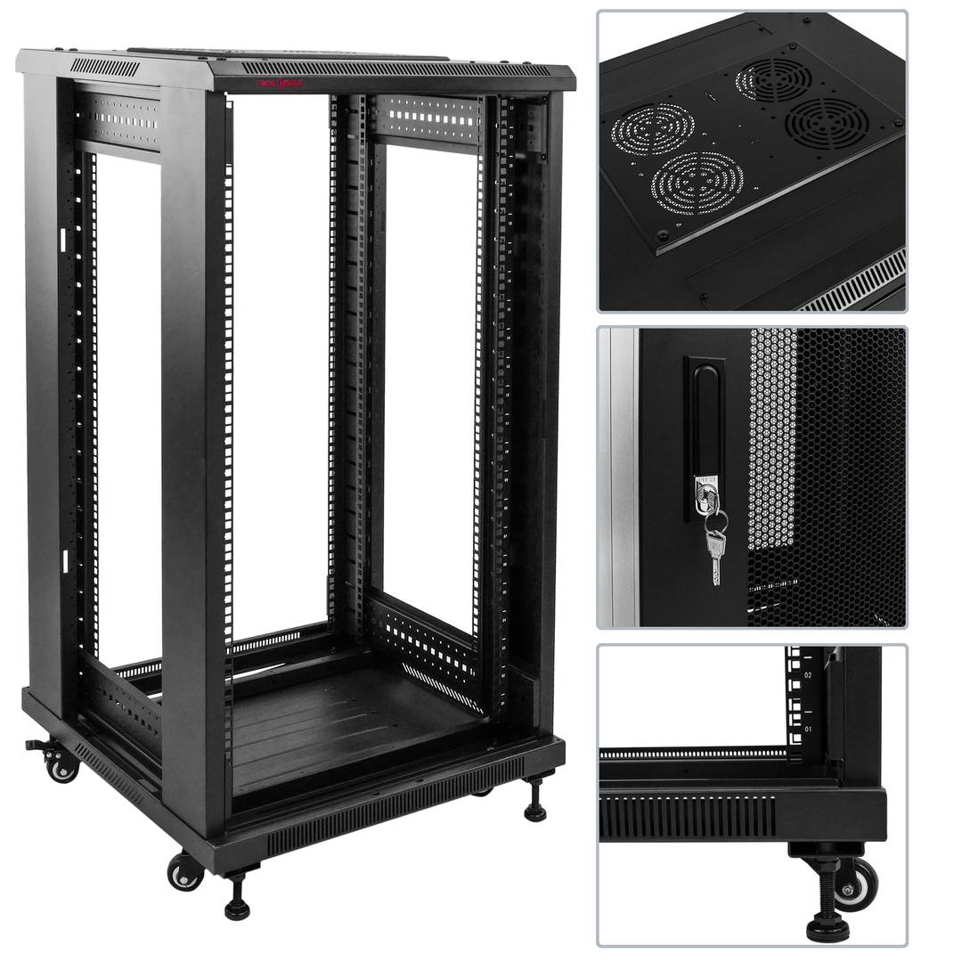 Armario rack 19' de pie 22U 600x800x1160mm puerta perforada MobiRack DIY desmontado negro