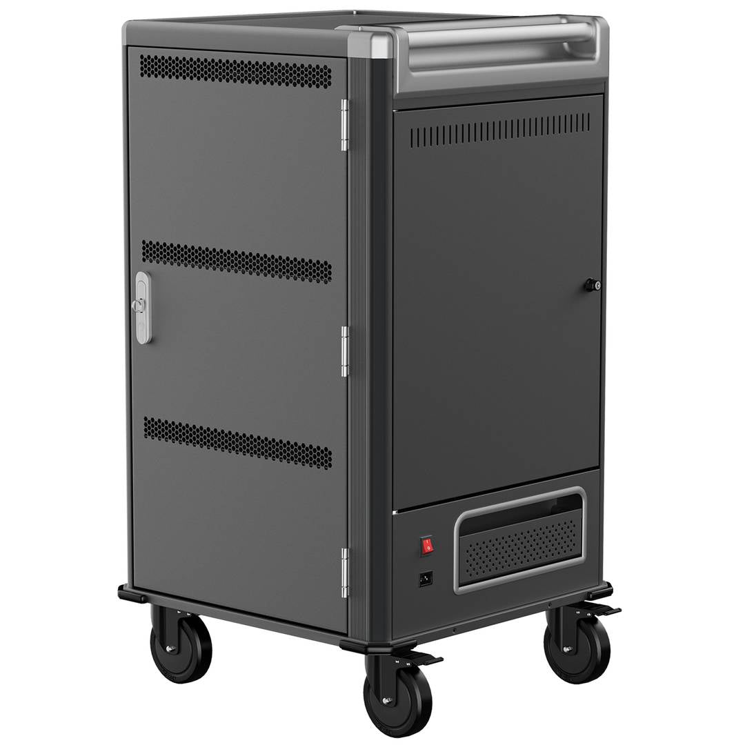 Armario de carga y transporte para 30 tablets y portátiles negro con 30 schuko en 6 regletas