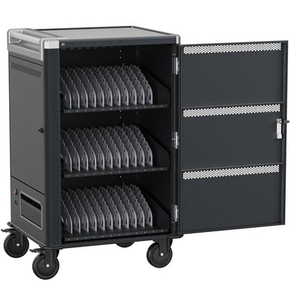 Armario de carga y transporte para 36 tablets y portátiles negro con 36 schuko en 6 regletas