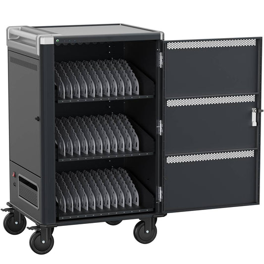 Armario de carga y transporte para 36 tablets y portátiles negro con 36 schuko en 6 regletas