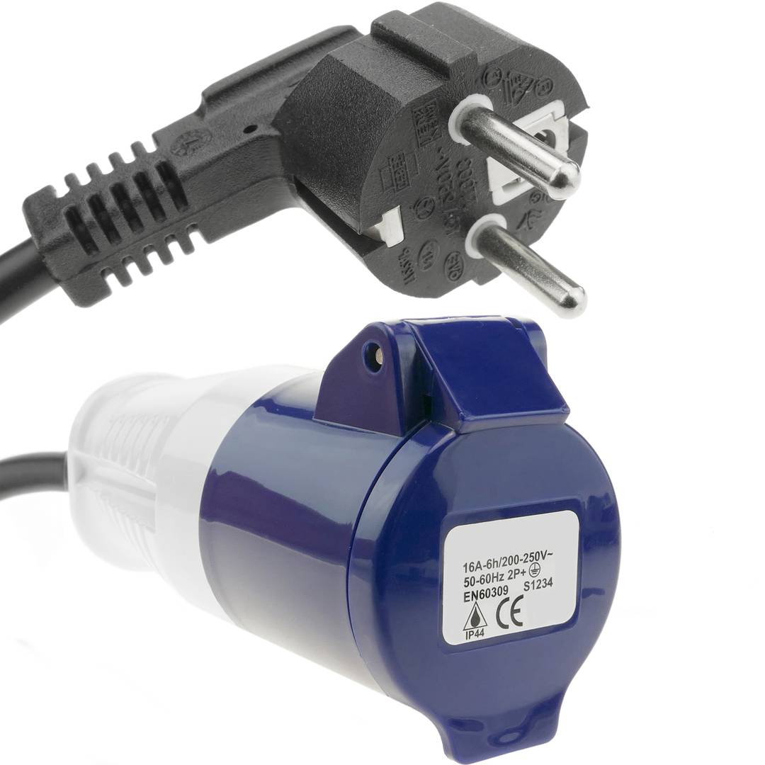 Enchufe industrial Adaptador CETAC hembra a SCHUKO macho 2P+T 16A 250V IP44 IEC-60309 cable 30cm