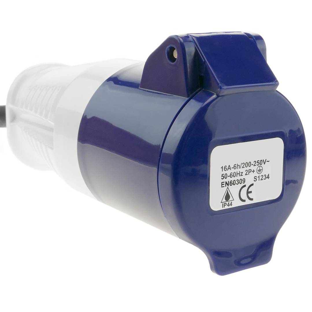 Enchufe industrial Adaptador CETAC hembra a SCHUKO macho 2P+T 16A 250V IP44 IEC-60309 cable 1m