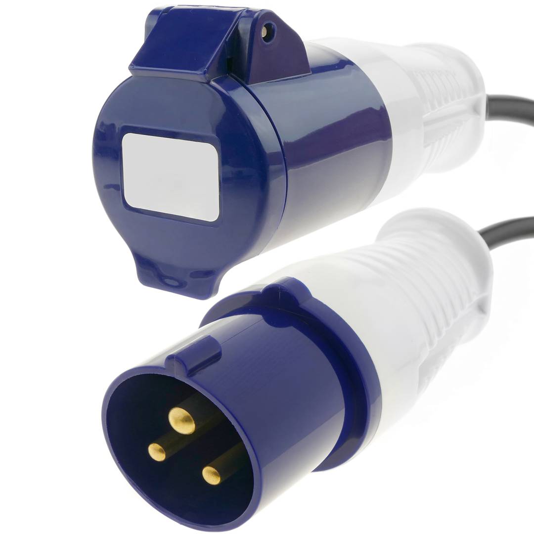 Enchufe industrial Adaptador CETAC macho a CETAC hembra 2P+T 16A 230V IP44 IEC-60309 cable 1m